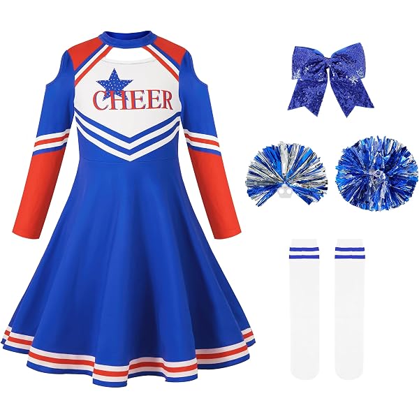 Costume Da Cheerleader Per Bambine JONRRYIN Con Gonne E Accessori | Completo Con Pompon, Calzini E Fiocco Per Capelli, Per Feste E Scuola