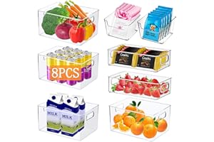 JOYBOY Organizer do lodówki, pojemnik na lodówkę z uchwytem, zestaw 8 sztuk, jasny, wytrzymały i trwały, wysokiej jakości przezroczysty pojemnik do przechowywania z uchwytem, bez BPA