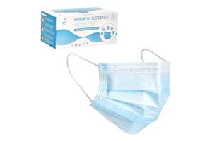 Marque Amazon - Kinbontop Masques jetables perméables à l’air de type IIR, à 3 plis, avec fixation à l’oreille et pince-nez