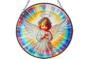 GIFTWAY Praying Angel Decor Handmade Stained Glass Suncatcher - Rainbow Maker Stained Glass Suncatchers W/Metal Chain - Spiritual Angelic Gift for Women Christmas Thanksgiving Housewarming Gifts