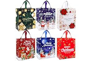 HCSSZ Large Christmas Tote Bags with Handle, 6 Pack Reusable Xmas Grocery Carrier Gift Bags,Waterproof Shopping for Christmas Presents Party Holiday Decoration Lovely Design