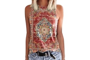 CGGMVCG Damen Tank Tops Western Ethno Style Muster Bedruckt V Ausschnitt T Shirt Western Style Ärmellose Shirts für Frauen