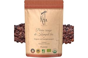 Khla - Poivre Rouge de Kampot Certifié Bio 80 g - Sachet Poivre en Grains Biologique - Grand Cru, Doux & Fruité - Ingrédient Cuisine Épice - Direct Producteur - Production limitée - Origine Cambodge