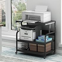 Livofloral 3-Tier Printer Stand With Charging Station - 25.2 X 18.9 Inches, Wheels, Power Outlet & USB Port, Black