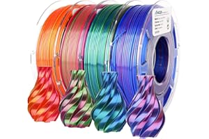 AMOLEN Filamento PLA 1.75mm per Stampante 3D PLA Doppio Colore Silk - Set di 4 Bobine da 200g (Oro Rosso, Verde Rosso, Blu, Verde Blu) - Alta Qualità