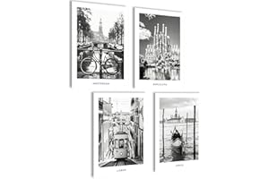 mojoliving Tableau noir et blanc Lisbonne Venise Poster noir et blanc Amsterdam Tableau mural Barcelone Lisbonne Poster Venise Image Amsterdam