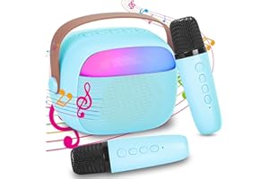 HIGSPE Karaoke per Bambini e Adulti con 2 Microfoni Senza Fili Bluetooth, Macchina Karaoke Portatile con Luce LED ed Effetti di Cambio Voce, Regali per Bambini da 3 a 19 Anni, Ragazzi e Ragazze