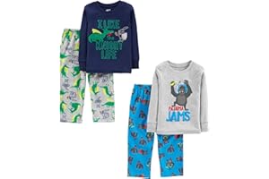 Simple Joys by Carter's Jungen 4-teiliges Schlafanzug-Set (Baumwolloberteil und Fleece-Hose)