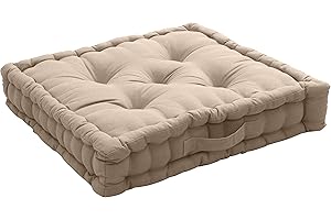 ED ENJOY HOME Coussin de Sol avec poignée, 50 x 50 cm, Beige Naturel, 100% Coton, Garnissage 100% Coton recyclé, Capitonné pour Assurer Une Bonne Tenue, Collection Panama, Enjoy Home