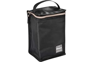 BEABA BÉABA - Insulated Baby Meal Pouch - Large Capacity - Thermal Bottle Storage - Bag for carrying full meals - Foldable - Soft Waterproof Material - Black/Pink