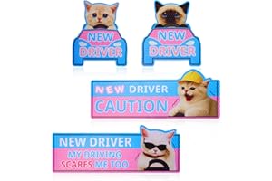 BOXOB 4pz Magneti per Auto Neopatentati, Magneti Studenti Alla Guida con Gatti Alla Guida Riflettenti e Riutilizzabili per la Segnaletica di Sicurezza del Paraurti Dell'Auto