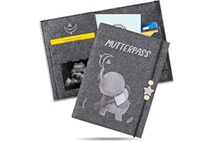 Marvelights Mutterpasshülle aus Filz mit Elefant – passend für Deutschen Mutterpass, mit Fächern für Ultraschallbild, Impfpass & Versichertenkarte – handgefertigte Schutzhülle für werdende Mütter