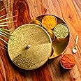 ExclusiveLane 'Floral Hand-Etched' Handcrafted Brass Indian Spice Boxes For Kitchen Masala Dabba With Spoon (7 Removable Containers, 40 ML) - Indian Spice Box Masala Box Masala Daani Namak Dani