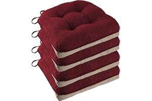 FlyGulls Non Slip Chair Cushions for Dining Chairs Set of 4 Kitchen Chair Cushions 18"x18"x3" Turfted Chair Pads Comfortable and Soft Seat Cushion with Ties, Burgundy