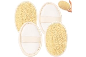 HLBKPX 4 Pack Natural Loofah Sponges - Reusable Exfoliating Scrubber Mitts for Face/Body/Back, Gentle Skin Care Bath Accessories (All Skin Types)