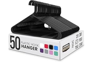 Utopia Home 50-Pack Premium Plastic Clothes Hangers with Built-In Hooks – Durable Heavy-Duty Slim Space-Saving Black Hanger Set for Shirts, Coats, Blouses