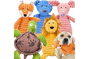 Ousiya 5-PACK Squeaky Dog Toys, Tough Stuffed Plush Dog Toys Bundle Soft Dog Chew Toys for All Breed Size Aggressive Chewers, Cuddly Animals for Puppy Small Medium Large Dogs Boredom Buster