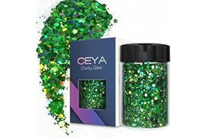Ceya Holographischer grober Glitzer, 120 g, grünes Bastel-Glitzerpulver, gemischte dicke und feine Flocken, schillernde Nagel-Pailletten für St. Patricks Day Party-Dekor, Epoxidharz, Becher, Schleim