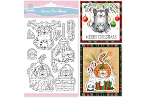‎GLOBLELAND GLOBLELAND Weihnachts Comic Katzen Klarstempel Zur Kartengestaltung Cartoon Katzen Silikonstempel Frohe Feiertage Ornamente Transparenter Stempel Für DIY Scrapbooking Prägung Journaling