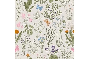 VEELIKE Papier Peint Feuillage Beige Vintage Fleur pour Meuble Deco Autocollant Rouleau Vinyl Adhesif Chambre Salon Salle de Bain Imperméable 44.5cm×300cm