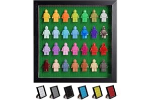 Tapeera Black Wooden Minifigure Display Case - Memorabilia Display Case for Figures - 11 x 11 Inch Shadow Box Frame - Wall and Table Top With Dust Protection - Up To 28 Figures (Green, 3cm Depth)