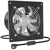 HG Power 200mm Exhaust Fan 980 m&sup3;/h with Backflow Valve, Black | Metal Wall for Kitchens, Garages, Warehouses, Workshops and