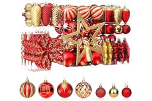 SHareconn Set de Bolas de Navidad, 106 Piezas, Adornos Navideños Inastillables, Decoración de Bolas para árbol de Navidad, Grandes Decoraciones para Bodas, Rojo y Dorado