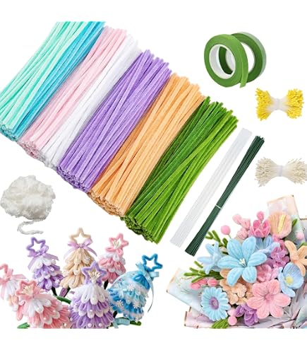 Kit Fiori Con Scovolini 400 Pezzi – Pipe Cleaner Flowers Con Pompon, Steli E Nastro Per Creare Bouquet Artificiali, Lavoretti Creativi Per Bambini E Adulti