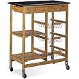 Relaxdays Küchenwagen 3 Ebenen Mit 6 Haken – Praktischer Rollwagen Braun-schwarz 89x60x40 Cm
