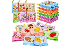 Dr.Rapeti Lot de 6 Livre Bebe en Tissu Doux n Français, Livres D'éveil, Livres en Tissu Doux pour bébé, Jouet Educatif Sonore Book, Bebe Livre Sensoriel pour Enfants Bambin Bébé