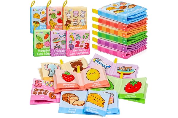 Dr.Rapeti Lot de 6 Livre Bebe en Tissu Doux n Français, Livres D'éveil, Livres en Tissu Doux pour bébé, Jouet Educatif Sonore Book, Bebe Livre Sensoriel pour Enfants Bambin Bébé