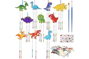 Jostift 10 Stück Dinosaurier Windspiel Bastelset, Kinder Holz Klangspiel Basteln Bastelhandwerk zum Bemalen für Mädchen Junge