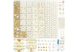 KAOHONG 1600+ Pcs Bracelet Jewellery Making Kit Pearl Beads Ivory White Crystal Wire Ornament DIY Craft Kits for Kids ﻿