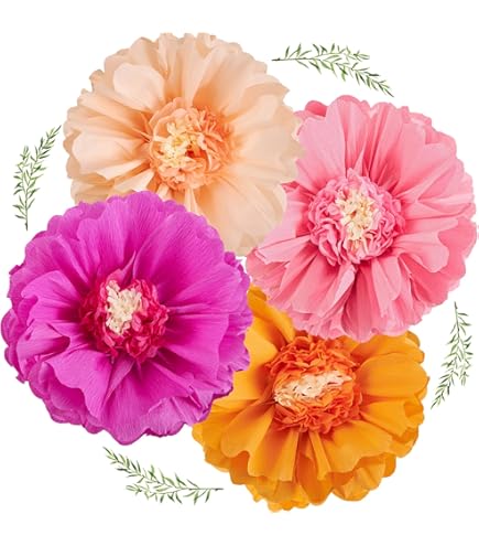 PAPER JAZZ Decorazioni Girasole Per Feste – Set Con 9 Ventagli Di Carta E Ghirlande – Rosa E Arancione – Per Matrimoni, Baby Shower, Compleanni - 3
