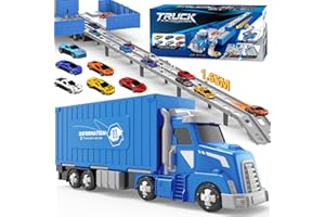maysida Transport Trucks Toys with 6 Race Cars for Boys, Portable Truck Car Track/Car Garage/Box Truck 3-in-1 Carrier Trucks, Birthday Carrier Vehicles Toy Set for Kids Age 3 4 5 6 Year Old Boys Girls