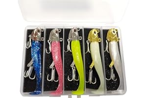 Kmucutie 5 pcs Fishing Metal Head Soft Lures jig Set ， Pre-Rigged Jig Head Soft Paddle Tail Swimbaits ， Multicolor Soft Bass Lure for Saltwater and Freshwater. (1 OZ, Mixed Color A)