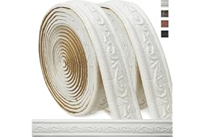 WAPANE Modanature da Parete Autoadesive con Rilievo – Bordure Decorative Adesive in Schiuma per Cucina e Bagno, Greca Adesiva Classica per Piastrelle e Specchi Bianco
