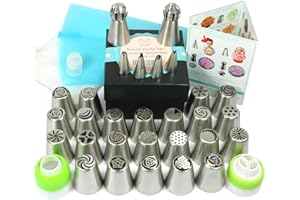 Wenburg Zestaw końcówek cukierniczych – 29-częściowy – różne worki do wyciskania z tylkami Profi – zestaw do pieczenia z wszechstronnymi akcesoriami do dekoracji tortów, w tym e-book (Deluxe)