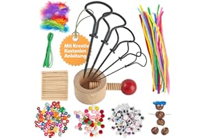 FYOJAIC Kastanienbohrer Set mit Kastanienhalter, Kastanien Bastelset Kinder, Kastanienset zum Basteln mit Kastanien, Herbst Kastanienmännchen DIY Set, 1,5-5 mm Bohrer Kastanien, Mit DIY Bastel Zubehör