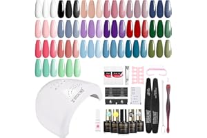 ROSALIND Kit Uñas Semipermanentes con Lámpara 48W, 20+4 Piezas Esmaltes Semipermanentes Blanco Negro Morado Rojo Verde Azul Colores Uñas Semipermanente Kit Completo Regalos Principiantes