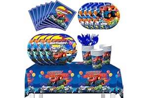 FRUITFUL PARTY Monster Truck Party Supplies,113pcs Monster Truck Geschirr Set-Platte Tischdecke Becher etc Monster Trucks Kindergeburtstag Deko&Partyzubehör