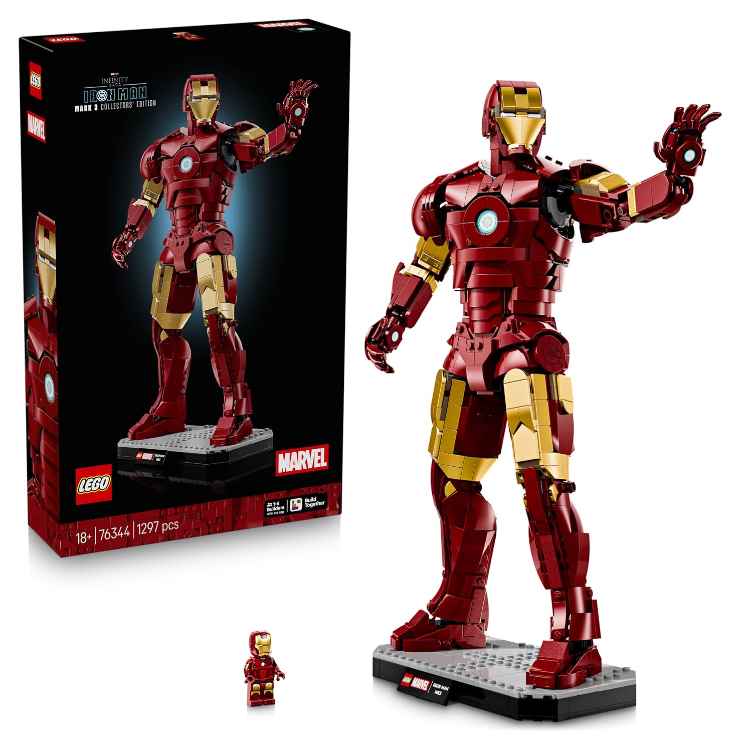 LEGO Marvel Iron Man Mark 3 – Verzameleditie - Avengers Bouwpakket voor Volwassenen - Woondecoratie - Incl. Minifiguur en Arc Reactor - Cadeau voor Mannen, Vrouwen en Fans - 76344
