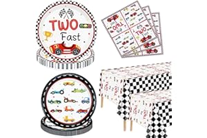 XJLANTTE 122Pcs Two Fast Race Car 2nd Birthday Party Decorations - Race Car Plates, Napkins, Tablecloth for Boys Kids' Two Year Old Party Race Car Birthday Party Supplies, Serves 40 Guest (Two Fas-40 set)