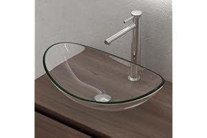 doporro Lavabo da Appoggio in Vetro Temperato Lavandino Bagno Ovale 53,5 x 35,5 x 16 cm Trasparente Lavello per WC Ospiti Design Moderno Minerva08