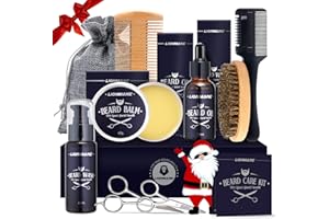 Bartpflege Set für Männer, Geschenke für Männer, Bart Geschenk Lionmane Geschenke Beard Set 60ML Bartshampoo, 30ML Bartöl, 2 Bartschere, Balsam, Bürste, Kamm, Tasche, Bartschneider Kamm