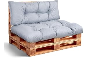 PFM HOME Waterproof Outdoor Pallet Cushion for Pallet Sofa, Pallet Furniture, Euro Pallets, Garden Cushion, 1 x Back Cushion 120 x 40 cm + 1 x Seat Cushion 120 x 80 cm, Light Grey