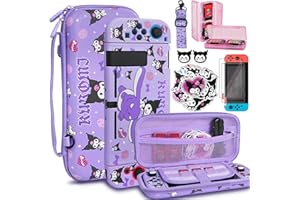 TIKOdirect Carrying Case for Switch, Cute Portable Bag Accessories with Soft Protective Case, Screen Protectors and Thumb grip caps, Game Card Case 7in1, Purple
