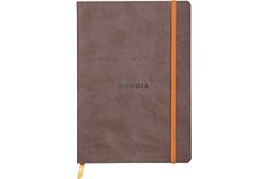 RHODIA 117403C - Chocolate Flexible Notebook - A5 - Lined - 160 pages - Ivory Clairefontaine Paper 90 g/m - Bookmark, Elastic Closure - Faux Leather Cover - Rhodiarama Collection