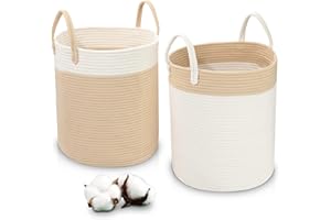 LA BONHEUR Wäschekorb Groß 2 Stücke Laundry Baskets Geflochten Faltbar,mit Griff Handarbeit Wäsche Wäschesammler Aufbewahrung Spielzeug Kinder Aufbewahrungskorb Waschküche, Kinderzimmer,(35cm*40cm)
