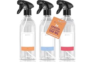 Lavandola® 3x Sprühflasche 500ml mit Etiketten - gleichmäßiges & feines Sprühbild, dichte & langlebige Sprühflasche Pflanzen, kleine Sprühflasche Autopflege, Spray Bottle, 3x Sprühflaschen Set